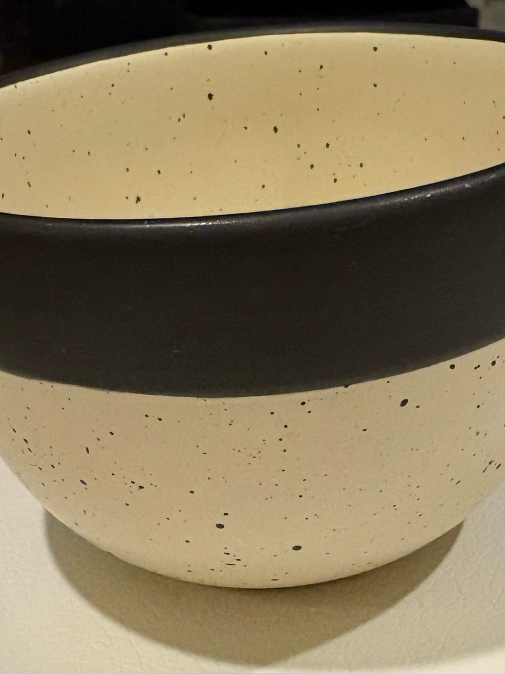 Speckled Cream Ceramic Bowl with Black Rim